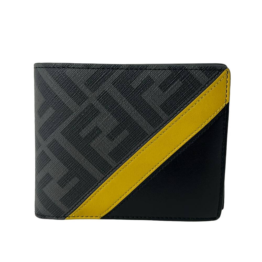 Fendi Zucca Bifold Wallet A9XS Gray Black Dark yellow PVC Leather